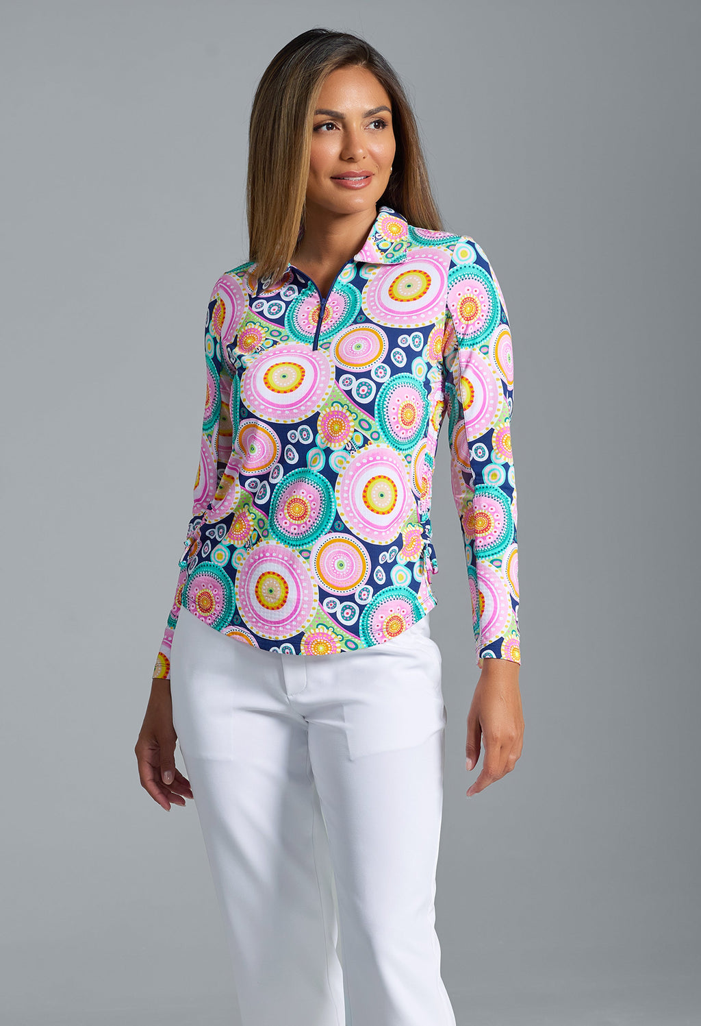 Leona Print Adjustable Length Long Sleeve Polo ¨C 48933